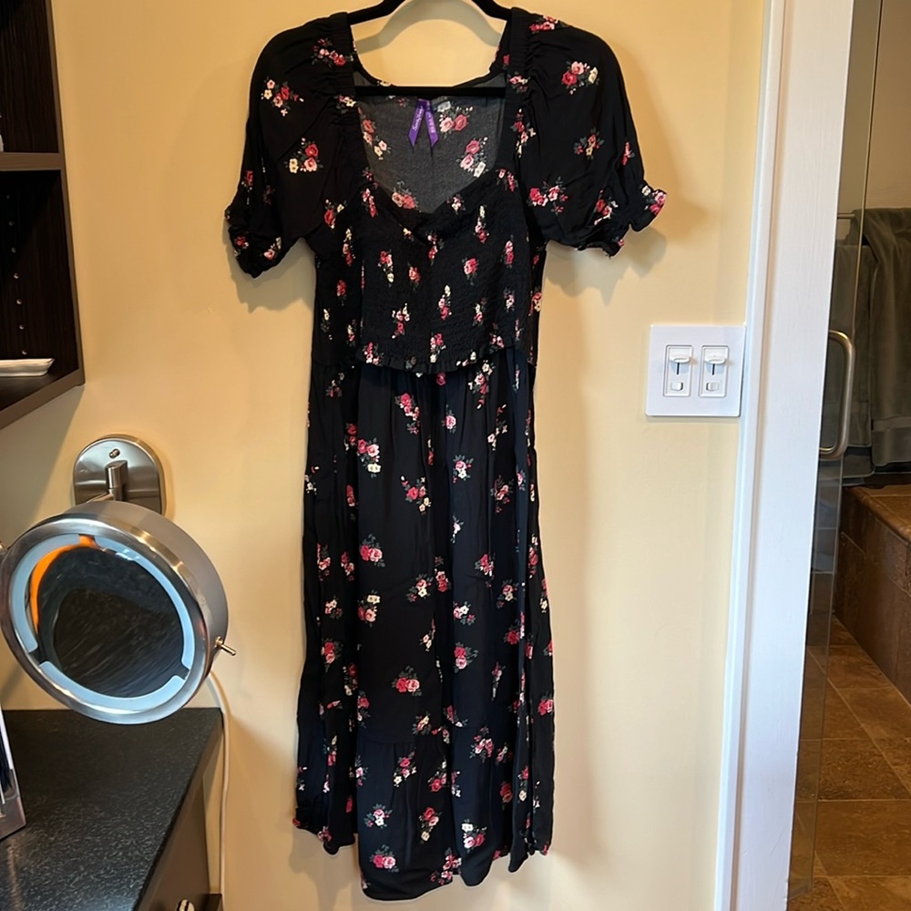 Seraphine Black Floral Shirred Maternity & Nursing Dress